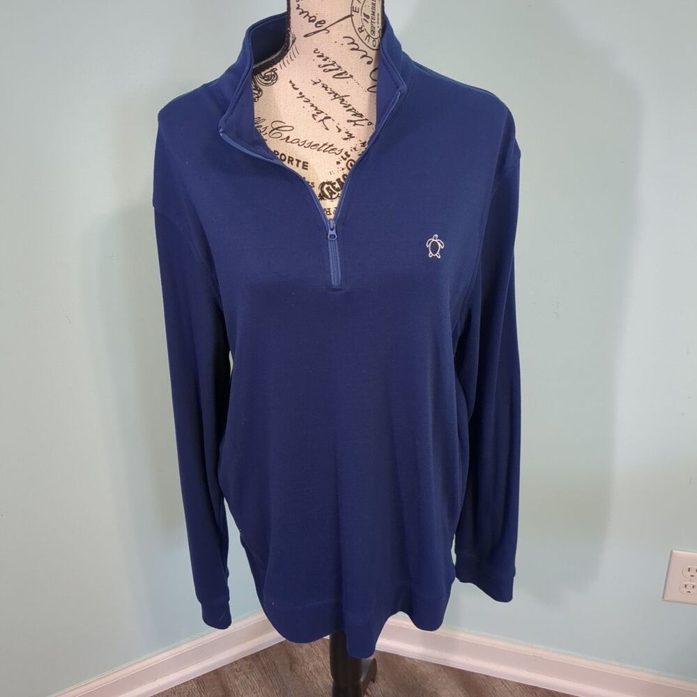 Simply Southern Blue Quarter Zip Pullover Turtle Embroidered Logo Sweater Mens l